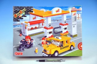 Stavebnice BanBao Čerpací stanice 282ks + 3 figurky v krabici 33x24x6,5cm