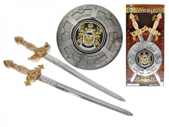 Rytířská sada plast 2 meče 49cm+23cm se štítem na kartě