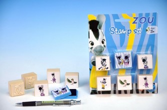 Razítka ZOU dřevo s poduškou 6ks na kartě