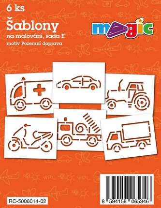 Šablóny na maľovanie voskovky magické - dopravné prostriedky 6ks v sáčku 12x19cm