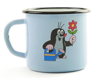 Krtek - hrnek smaltovaný 7cm, světle modrý/ konev