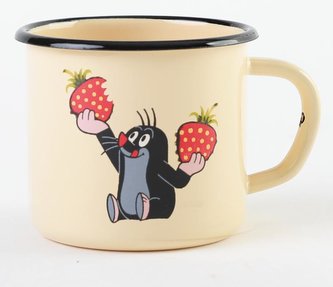 Krtek - hrnek smaltovaný 7cm, krémový/ jahody