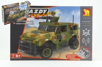 Stavebnice Dromader Vojáci Auto RC 20218 na vysílačku na baterie 284ks v krabici 37x24x7cm
