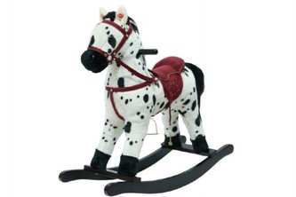 Kôň hojdací bieločierny plyš na batérie so zvukom a pohybom nosnosť 50kg v krabici