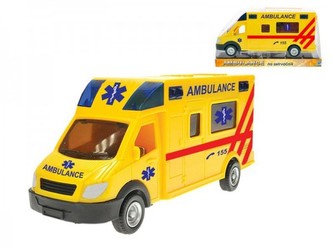 Auto ambulance plast 18cm na setrvačník v krabičce
