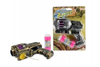 Pistole bublifuk plast 17cm + náplň na baterie se světlem se zvukem na kartě