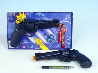 Pistole plast 22cm na baterie 3xLR44 se zvukem se světlem na kartě