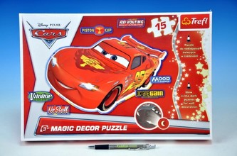Puzzle Cars Auta/Disney dekorace svítící ve tmě 60x41cm 15 dílků v krabici