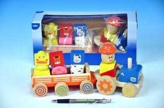 Traktor s přívěsem dřevo 26cm se zvířátky 12m+ v krabičce