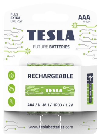 TESLA RECHARGEABLE+ nabíjacia batéria AAA Ni-MH 800mAh (HR03, mikrotužková, blister) 4 ks