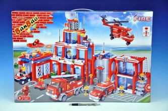 Stavebnice BanBao Hasičská stanice 1285ks + 8 figurek v krabici 60x41x8cm