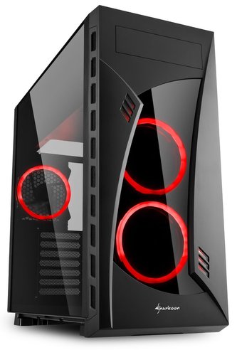 Sharkoon skříň NIGHT SHARK Red / Middle Tower / 2x USB3.0 / 2x USB2.0 / průhledná bočnice / červené LED / černá