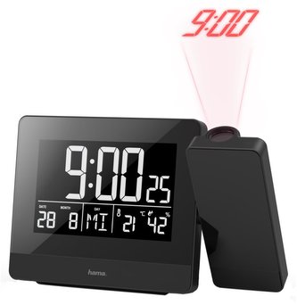 HAMA budík Plus Charge/ s projekcí času/ USB konektor pro nabíjení mobilu/ černý