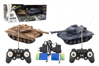 Tank RC 2ks 25cm tanková bitka + dobíjací pack 27MHZ a 40MHz so zvukom so svetlom v krabici 50x20x23cm