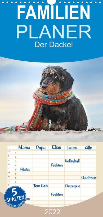 Der Dackel - Familienplaner hoch (Wandkalender 2022 , 21 cm x 45 cm, hoch)