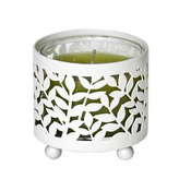 Svícen kovový Village Candle S motivem lístečků, na mini svíčku ve skle