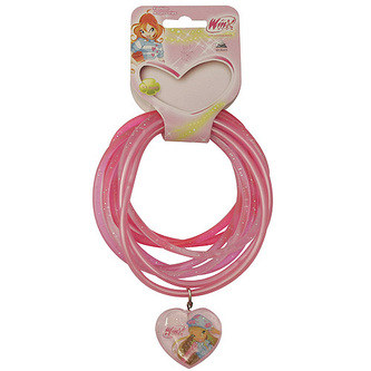 Náramky PVC Winx Club přívěsek srdce Flora tmavě růžová, 040090