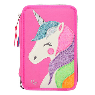 Penál s výbavou Ylvi and the Minimoomis Jednorožec, třípatrový, tmavě růžový
