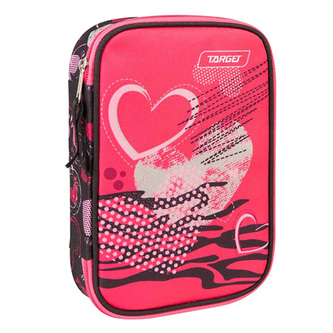 Školní penál s náplní Target Srdce, jednopatrový, růžovo-černý