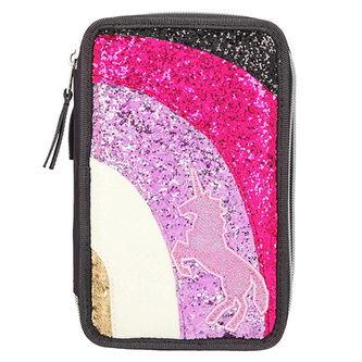 Penál s výbavou Ylvi and the Minimoomis Černý s barevnými flitry, třípatrový