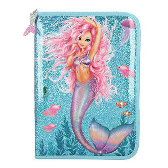 Penál s výbavou Fantasy Model Mořská panna, jednopatrový, tyrkysový s glitry