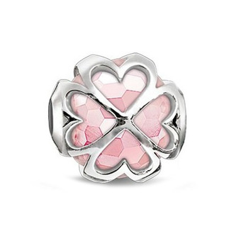 Korálek \"Čtyřlístek růžový\" Thomas Sabo K0170-034-9, Karma Beads, 925 Sterling silver, rose quartz