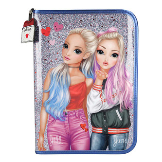 Penál s výbavou Top Model Jill a June, jednopatrový, mordý s glitry