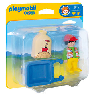 Stavební dělník Playmobil panáček s kolečkem, 4 dílky