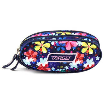 Školní penál Target Květiny, dvoukomorový, modrý