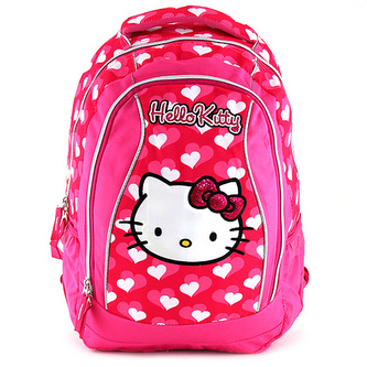 Školní batoh Hello Kitty růžový, motiv srdíček