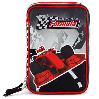 Školní penál s náplní Target Formule, barva černo-červená