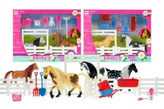 Kůň 11cm 2ks s doplňky + ohrada ranč asst v krabici
