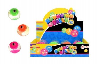 Míč Hopík oko s barevnými třpytkami svítící 6,5cm asst 4 barvy 12ks v boxu