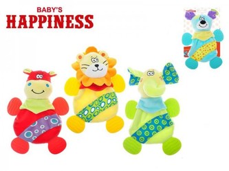 Zvířátko usínáček plyš 24cm s chrastítkem a kousátky asst 4 druhy na kartě Baby´s Happiness