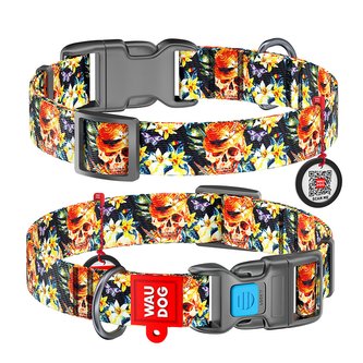 Obojek nylonový Waudog Elegantní lebka QR (24-40cm/2cm)