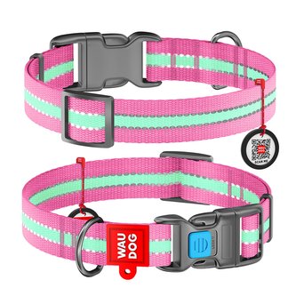 Obojek nylonový Waudog Glow růžový QR (35-58cm/2,5cm)