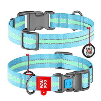Obojek nylonový Waudog Glow modrý QR (31-49cm/2,5cm)
