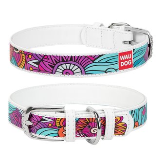 Obojek kožený Waudog Summer bílý (46-60cm/3,5cm)