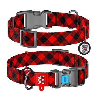 Obojek nylonový Waudog Červená kostka QR (24-40cm/2,0cm)