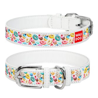 Obojek kožený Waudog Donuts bílý (21-29cm/1,2cm)