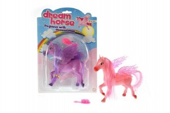 Kůň s křídly a s hřebenem plast 14cm asst 2 barvy na kartě
