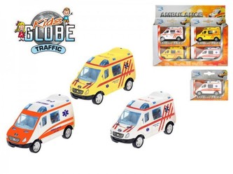 Auto Ambulance 8cm kov zpětný chod asst 3 barvy v krabičce 12ks v boxu