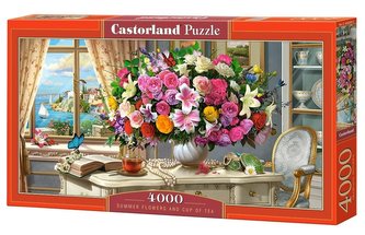 Puzzle 4000 letných kvetov a šálka čaju CASTOR