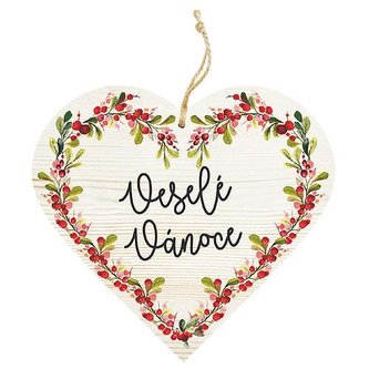 Bohemia Gifts Dekorační dřevěné srdce 13 cm – veselé vánoce