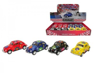 Auto Kinsmart VW Beetle hippies brouk kov 13cm na zpětné natažení asst 4 barvy