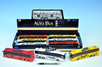 Autobus kov 19cm na zpětné natažení na baterie 3xAG13 se zvukem se světlem asst 3 barvy