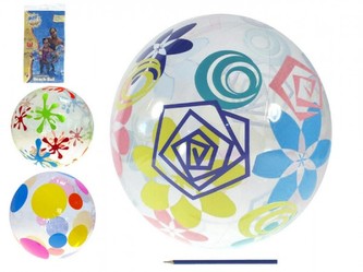 Míč nafukovací transparentní malovaný 61cm, 3 druhy, v sáčku od 24 měsíců - 1 kus