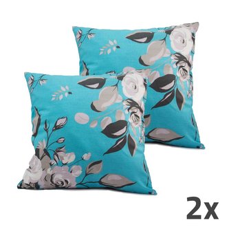 Povlak na polštář, modrý, růže, sada 2 ks