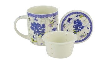 Porcelánový hrnček 390 ml so sitkom a viečkom - nová levanduľa