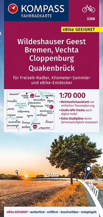 KOMPASS Fahrradkarte Wildeshauser Geest - Vechta - Cloppenburg 3366, 1:50 000